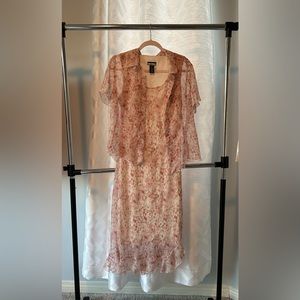 Vintage Long Pink Floral Dress & Matching Shawl